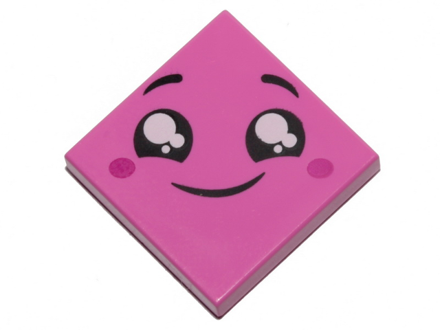 Tile 2 x 2 with Face, Smile, Black Eyes with White Pupils, Raised Eyebrows, Red Cheeks Pattern