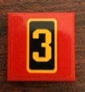 Tile 2 x 2 with Bright Light Orange Number '3' on Black Background Pattern (Sticker) - Set 21311