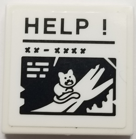 Tile 2 x 2 with Caption of Cat on Tree Branch, 'HELP !' and 'XX - XXXX' Pattern (Sticker) - Set 70902
