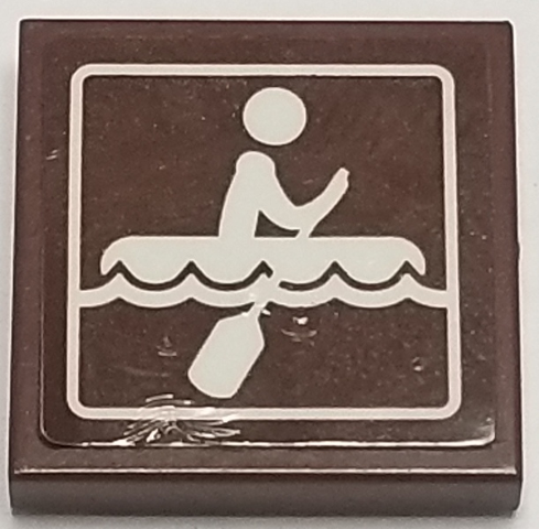 Tile 2 x 2 with Sign with Person Rowing on Raft on Choppy Water Pattern (Sticker) - Set 41339