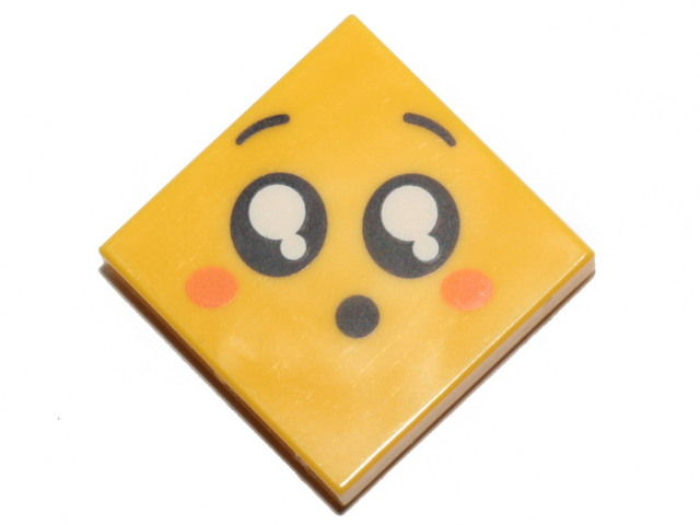 Tile 2 x 2 with Face, Surprised, Black Eyes with White Pupils, Raised Eyebrows, Orange Cheeks Pattern