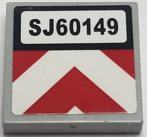 Tile 2 x 2 with 'SJ60149' and Red and White Chevron Caution Stripes Pattern (Sticker) - Set 60149