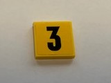 Tile 2 x 2 with Black Number 3 on Yellow Background Pattern (Sticker) - Set 60110