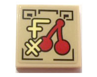 Tile 2 x 2 with Red Cherries and Gold Ninjago Logogram '59' on Tan Background Pattern (Sticker) - Set 70607