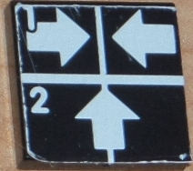 Tile 2 x 2 with White Number 1, Number 2, Crossed Lines, and Arrows Right, Left, Up Pattern (Sticker) - Set 8094