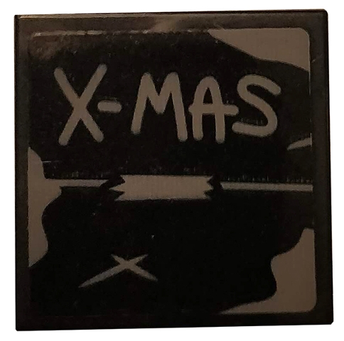 Tile 2 x 2 with Dark Bluish Gray 'X-MAS' and Tape on Black Background Pattern (Sticker) - Set 75810