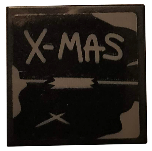 Tile 2 x 2 with Dark Bluish Gray 'X-MAS' and Tape on Black Background Pattern (Sticker) - Set 75810