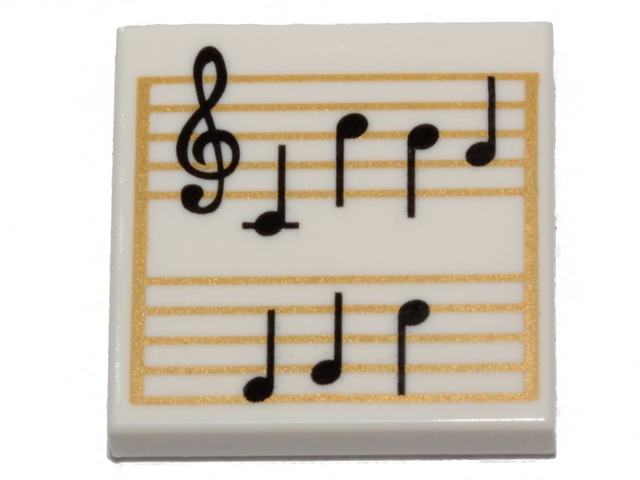 Tile 2 x 2 with Sheet Music, Black Treble Clef and Music Notes on Gold Lines / Staves Pattern