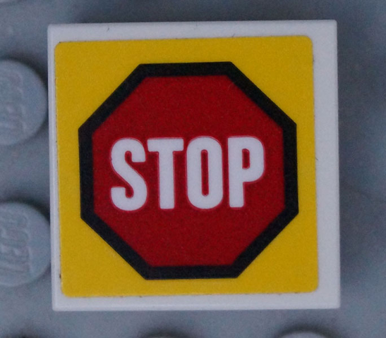 Tile 2 x 2 with Road Sign 'STOP' in Octagon Pattern (Sticker) - Set 60169