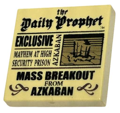 Tile 2 x 2 with Newspaper 'the Daily Prophet', 'EXCLUSIVE', 'MAYHEM AT HIGH SECURITY PRISON', and 'MASS BREAKOUT FROM AZKABAN' Pattern