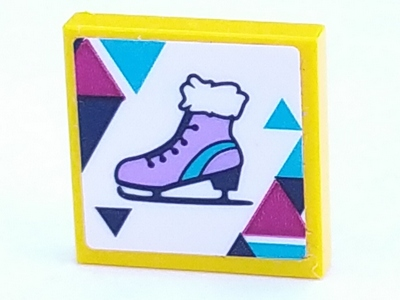 Tile 2 x 2 with Ice Skate with Dark Blue, Magenta and Medium Azure Triangles Pattern (Sticker) - Set 41322