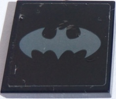 Tile 2 x 2 with Dark Bluish Gray Batman Logo on Black Background Pattern (Sticker) - Set 70915