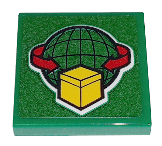 Tile 2 x 2 with Box and Arrows and Globe on Green Background Pattern (Sticker) - Set 60198