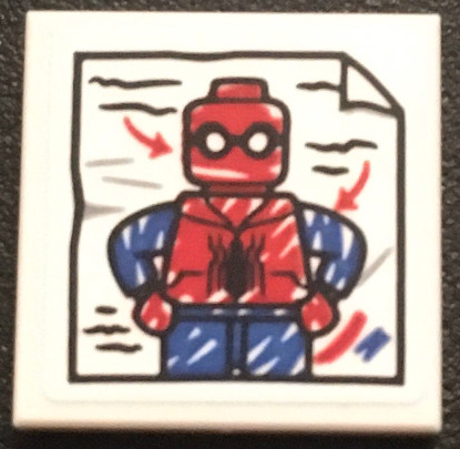 Tile 2 x 2 with Drawing of Spider-Man and Red Arrows Pattern (Sticker) - Set 76108