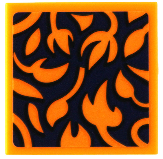 Tile 2 x 2 with Bright Light Orange Flowers on Dark Blue Background Pattern (Sticker) - Set 21319