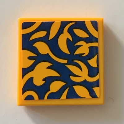 Tile 2 x 2 with Bright Light Orange Flowers on Dark Blue Background Pattern (Sticker) - Set 21319