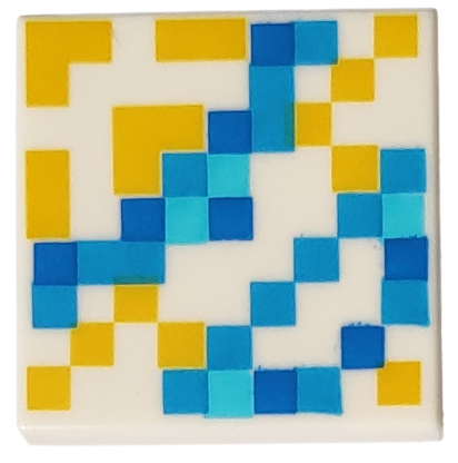 Tile 2 x 2 with Minecraft Pixelated Yellow, Dark Azure, Medium Azure, and Blue Glazed Terracotta Pattern