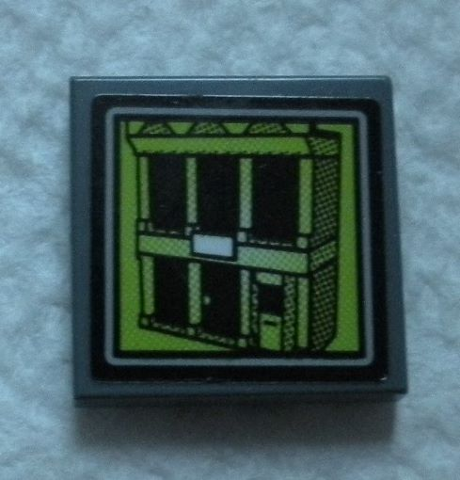 Tile 2 x 2 with Lime Video Screen with Jail Cell Building Pattern (Sticker) - Set 60139