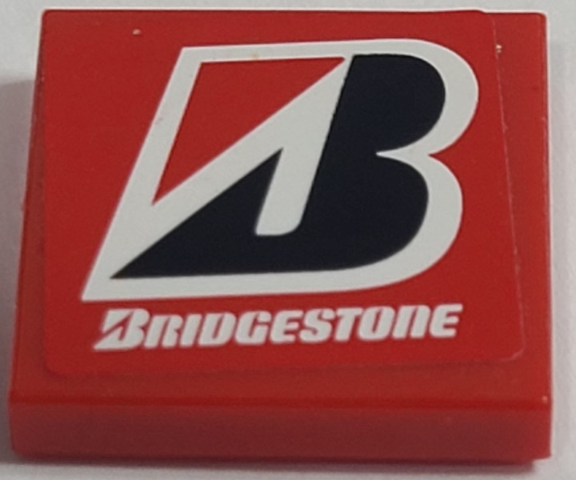 Tile 2 x 2 with White 'BRIDGESTONE' and Logo Pattern (Sticker) - Set 8157
