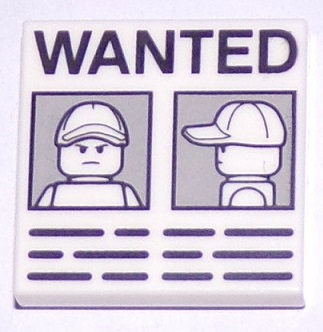 Tile 2 x 2 with 'WANTED' Minifigure Front and Side Mugshots on Light Bluish Gray Background and Black Lines Poster Pattern