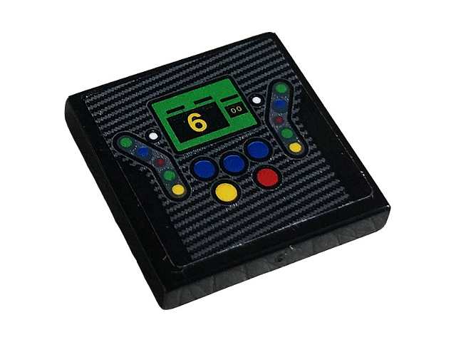 Tile 2 x 2 with Gray Grille, Blue, Red, Yellow, Green Buttons and Number 6 Pattern (Sticker) - Set 42096