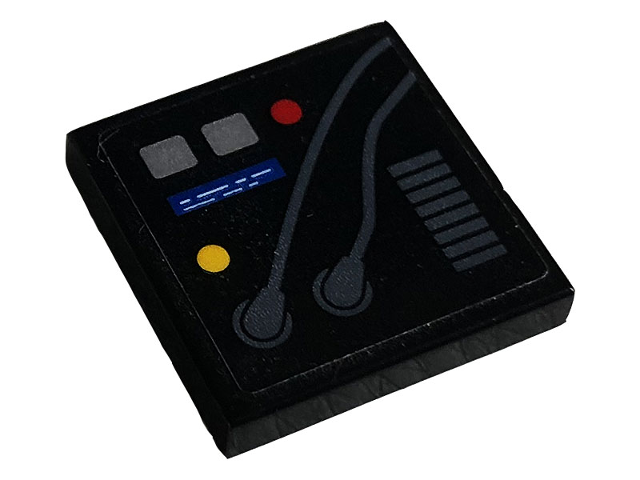 Tile 2 x 2 with Red and Yellow Buttons, Gray Grille and Wires and Blue Display Pattern (Sticker) - Set 42096