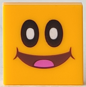 Tile 2 x 2 with Black Oval Eyes with White Pupils, Reddish Brown Open Mouth Smile with Dark Pink Tongue Pattern (Super Mario Pokey Face)