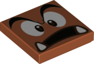 Tile 2 x 2 with Black Eyebrows, Dark Brown and White Eyes Looking Straight, Surprised Open Mouth with Bottom Fangs Pattern (Super Mario Goomba Face)