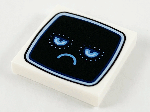 Tile 2 x 2 with Black TV Screen, Bright Light Blue Eyes and Frown Pattern