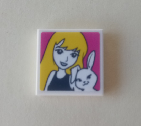 Tile 2 x 2 with Girl and Bunny Photo Pattern (Sticker) - Set 41314