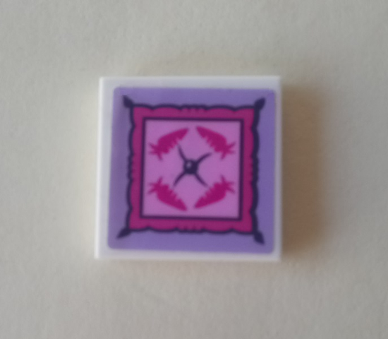 Tile 2 x 2 with Four Dark Pink Carrots and Cushion Button on Lavender and Bright Pink Background Pattern (Sticker) - Set 41314