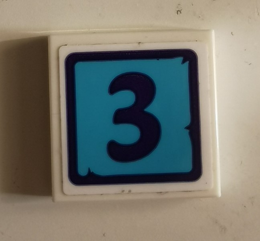 Tile 2 x 2 with Dark Purple Number 3 Pattern (Sticker) - Set 41325