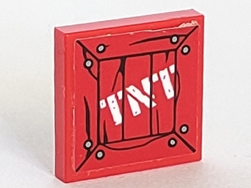 Tile 2 x 2 with White 'TNT' on Wood Boards Pattern (Sticker) - Set 70912