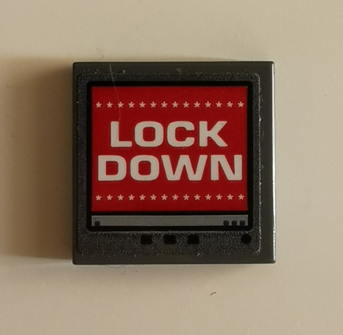 Tile 2 x 2 with White 'LOCK DOWN' and Asterisks on Red Computer Screen Pattern (Sticker) - Set 70912