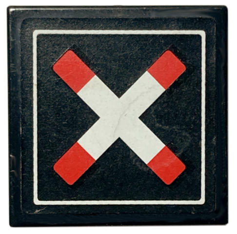 Tile 2 x 2 with Crossed Bars with Squared Ends and Thin Border (Train Crossing) Pattern (Sticker) - Sets 60051 / 60098