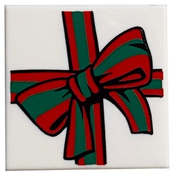 Tile 2 x 2 with Red and Green Ribbon with Bow Pattern (BAM)