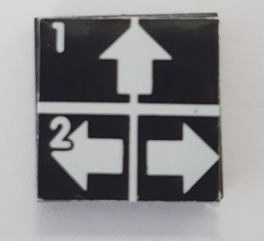Tile 2 x 2 with White Number 1, Number 2, Crossed Lines, and Arrows Up, Left, Right Pattern (Sticker) - Set 8094