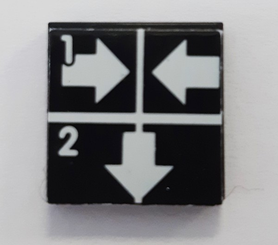 Tile 2 x 2 with White Number 1, Number 2, Crossed Lines, and Arrows Right, Left, Down Pattern (Sticker) - Set 8094