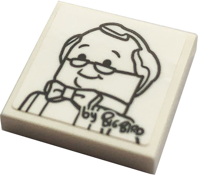 Tile 2 x 2 with Drawing of Mr. Hooper and 'by BIG BIRD' Pattern (Sticker) - Set 21324