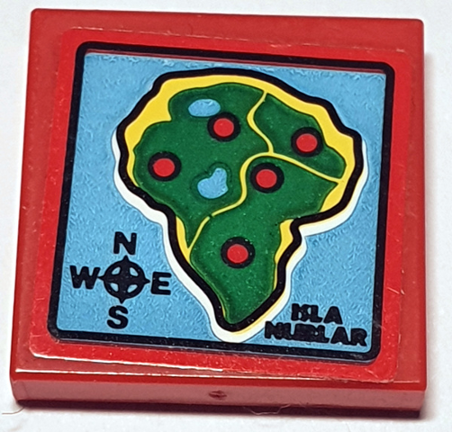 Tile 2 x 2 with Map of Island, Black 'ISLA NUBLAR' and Compass Rose on Medium Azure Background Pattern (Sticker) - Set 75934