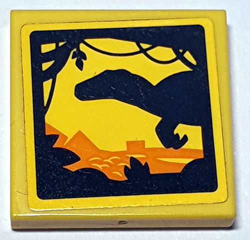 Tile 2 x 2 with Dinosaur Shadow Play in Front of Landscape on Yellow Background Pattern (Sticker) - Set 75934