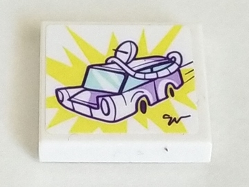 Tile 2 x 2 with Lavender Car (Olivia's Mission Vehicle) on Yellow Sunburst Pattern (Sticker) - Set 41332