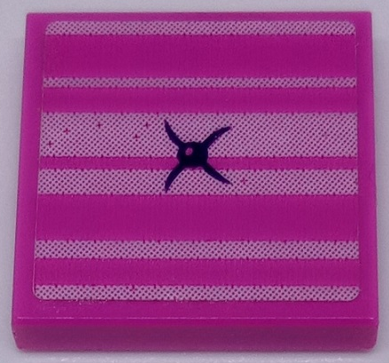 Tile 2 x 2 with Cushion Button and Bright Pink Stripes on Dark Pink Background Pattern (Sticker) - Set 41339
