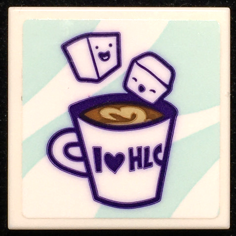 Tile 2 x 2 with Cup of Hot Chocolate with 'I Heart HLC' and Marshmallows Pattern (Sticker) - Set 41336