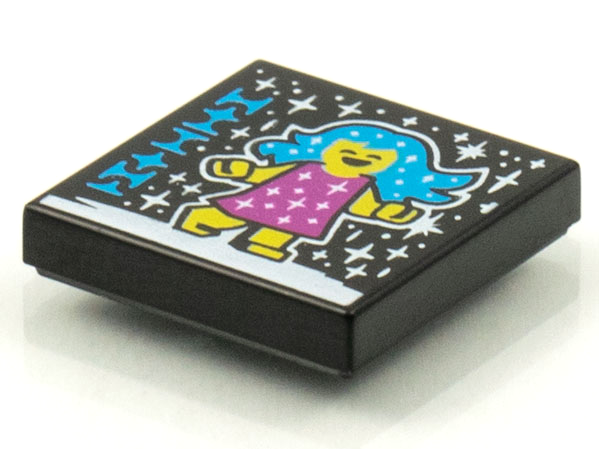 Tile 2 x 2 with BeatBit Album Cover - Girl with Dark Azure Hair, Magenta Dress and White Stars Pattern