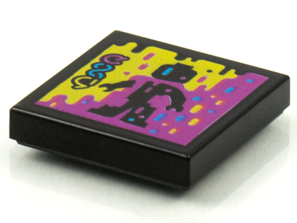 Tile 2 x 2 with BeatBit Album Cover - Black Minifigure in Yellow and Purple Splotches Pattern