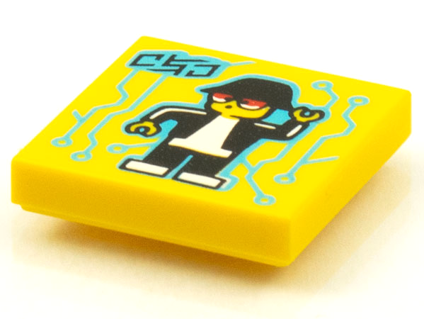 Tile 2 x 2 with BeatBit Album Cover - Minifigure Dancing Robot with Medium Azure Circuitry Pattern