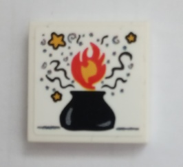 Tile 2 x 2 with Cauldron, Flames and Stars Pattern (Sticker) - Set 75980