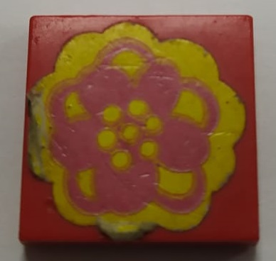 Tile 2 x 2 with Flower Pink and Yellow Pattern (Sticker) - Set 293