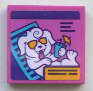 Tile 2 x 2 with White Dog in Sunglasses Holding Cocktail with Umbrella Pattern (Sticker) - Set 41345